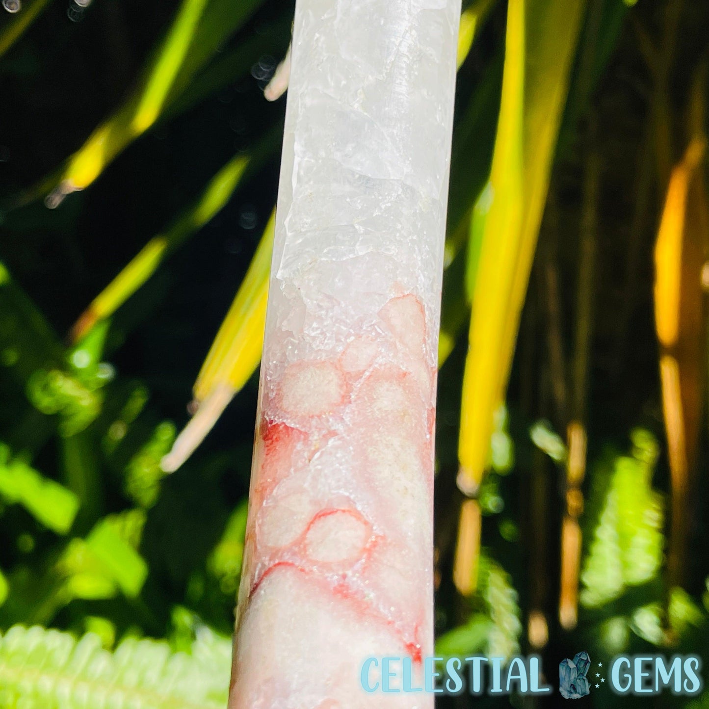 Pink Amethyst + Quartz XL Crescent Moon Carving on Stand