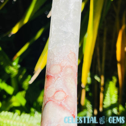 Pink Amethyst + Quartz XL Crescent Moon Carving on Stand