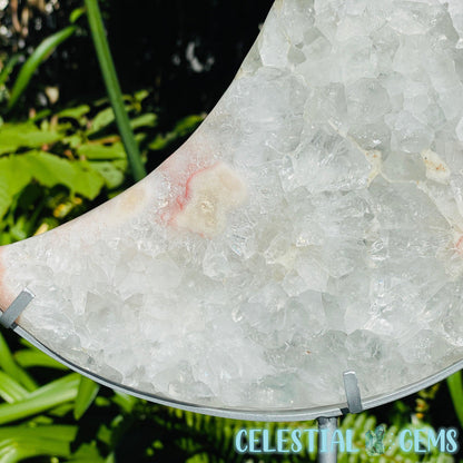 Pink Amethyst + Quartz XL Crescent Moon Carving on Stand