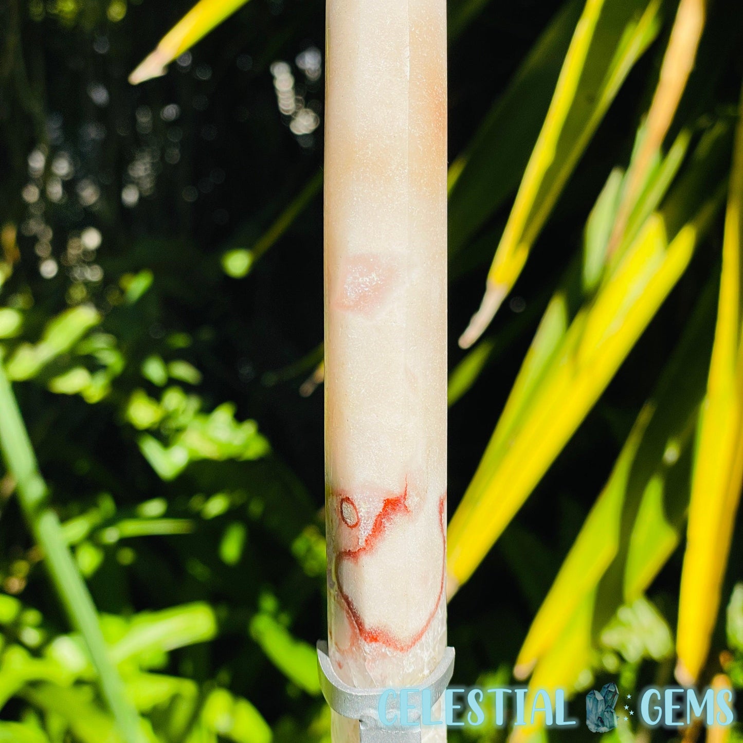 Pink Amethyst + Quartz XL Crescent Moon Carving on Stand