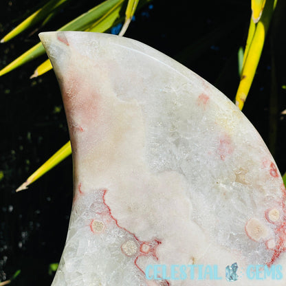 Pink Amethyst + Quartz XL Crescent Moon Carving on Stand