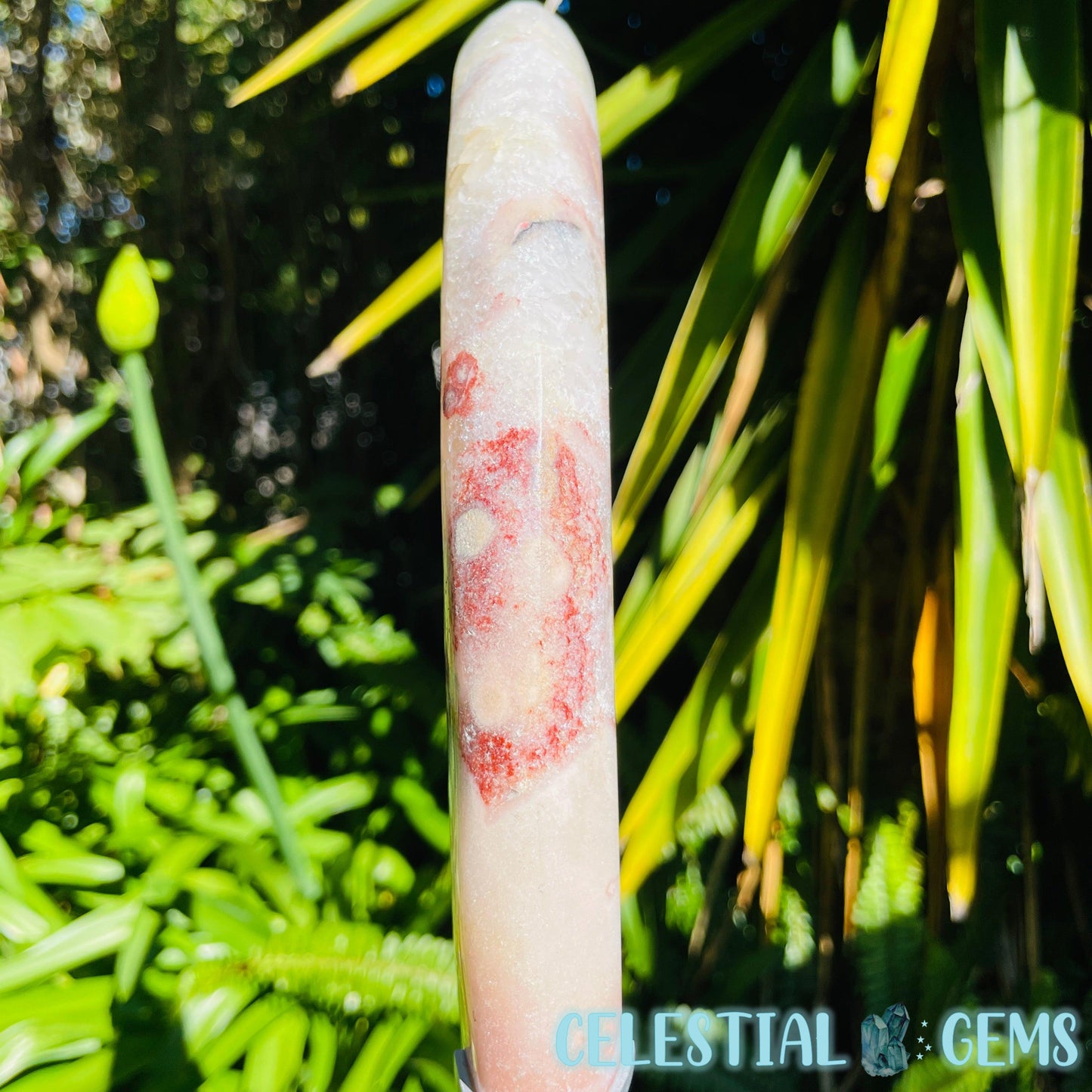 Pink Amethyst + Quartz XL Crescent Moon Carving on Stand