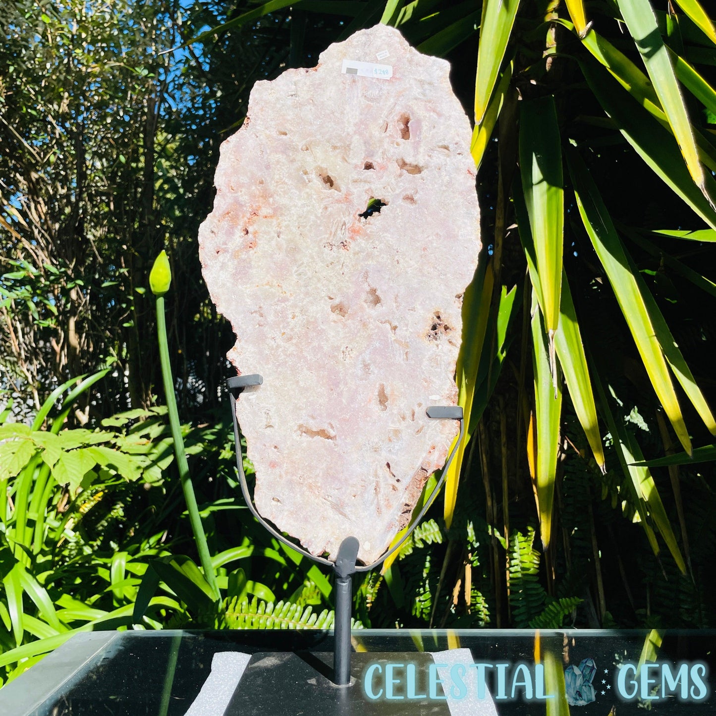 Pink Amethyst XL Semi-Polished Slice on Stand