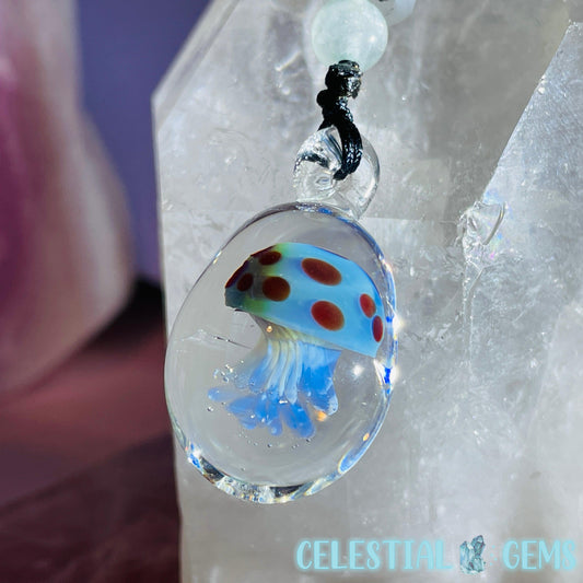 Glass Blown Jellyfish Pendant on Rope Necklace A