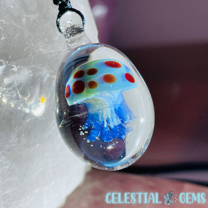 Glass Blown Jellyfish Pendant on Rope Necklace A