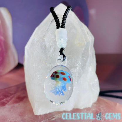 Glass Blown Jellyfish Pendant on Rope Necklace A