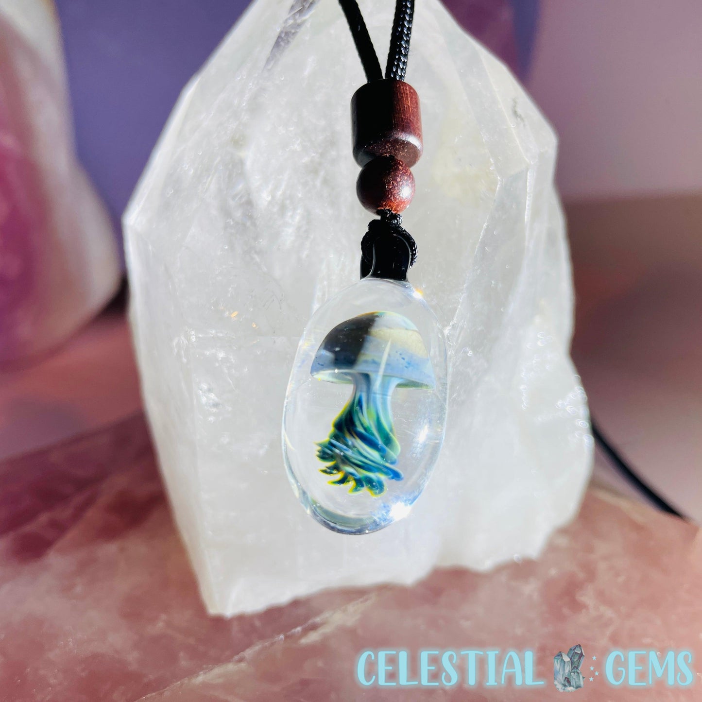 Glass Blown Jellyfish Pendant on Rope Necklace B