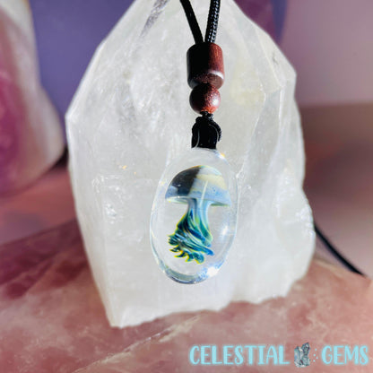 Glass Blown Jellyfish Pendant on Rope Necklace B