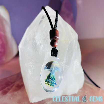 Glass Blown Jellyfish Pendant on Rope Necklace B