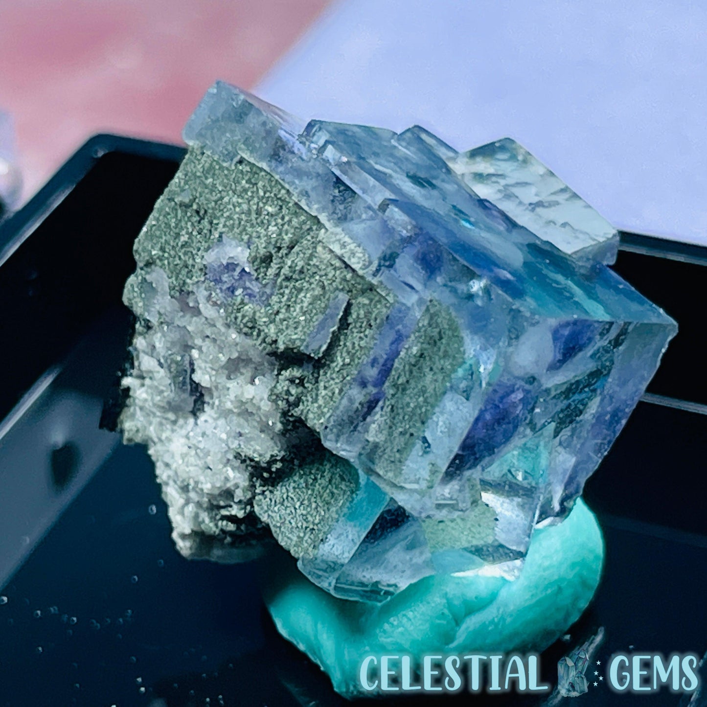 RARE Yaogangxian Colour-Zoned Fluorite with Mica + Chlorite Mini Cluster Specimen