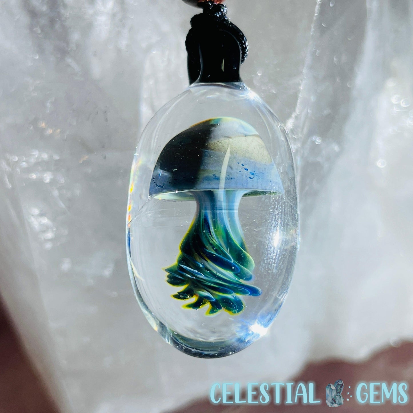 Glass Blown Jellyfish Pendant on Rope Necklace B