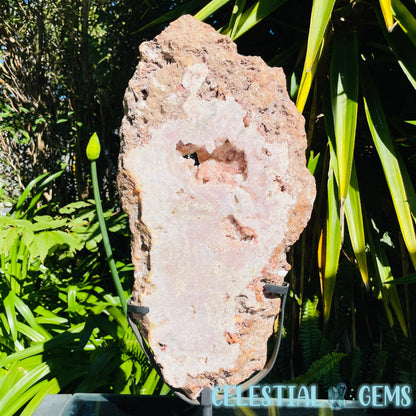 Pink Amethyst XL Semi-Polished Slice on Stand