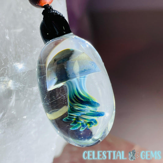 Glass Blown Jellyfish Pendant on Rope Necklace B