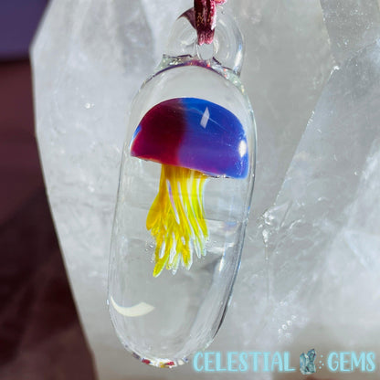 Glass Blown Jellyfish Pendant on Rope Necklace D