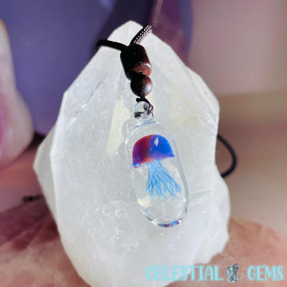 Glass Blown Jellyfish Pendant on Rope Necklace E