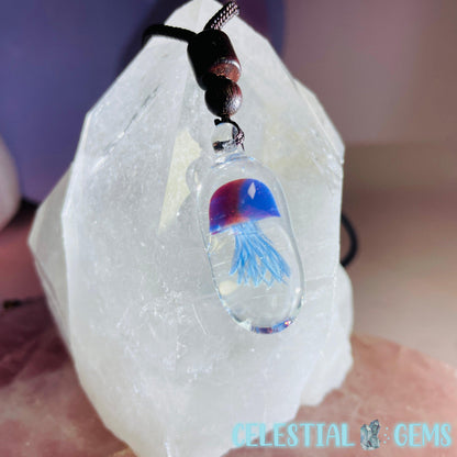 Glass Blown Jellyfish Pendant on Rope Necklace E