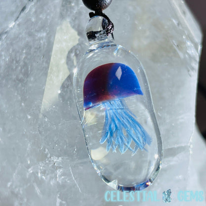 Glass Blown Jellyfish Pendant on Rope Necklace E