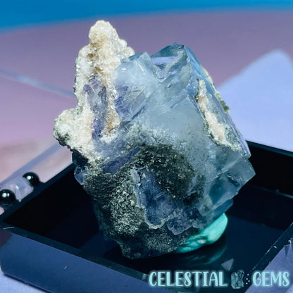 RARE Yaogangxian Colour-Zoned Fluorite with Mica + Chlorite Mini Cluster Specimen