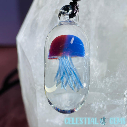 Glass Blown Jellyfish Pendant on Rope Necklace E