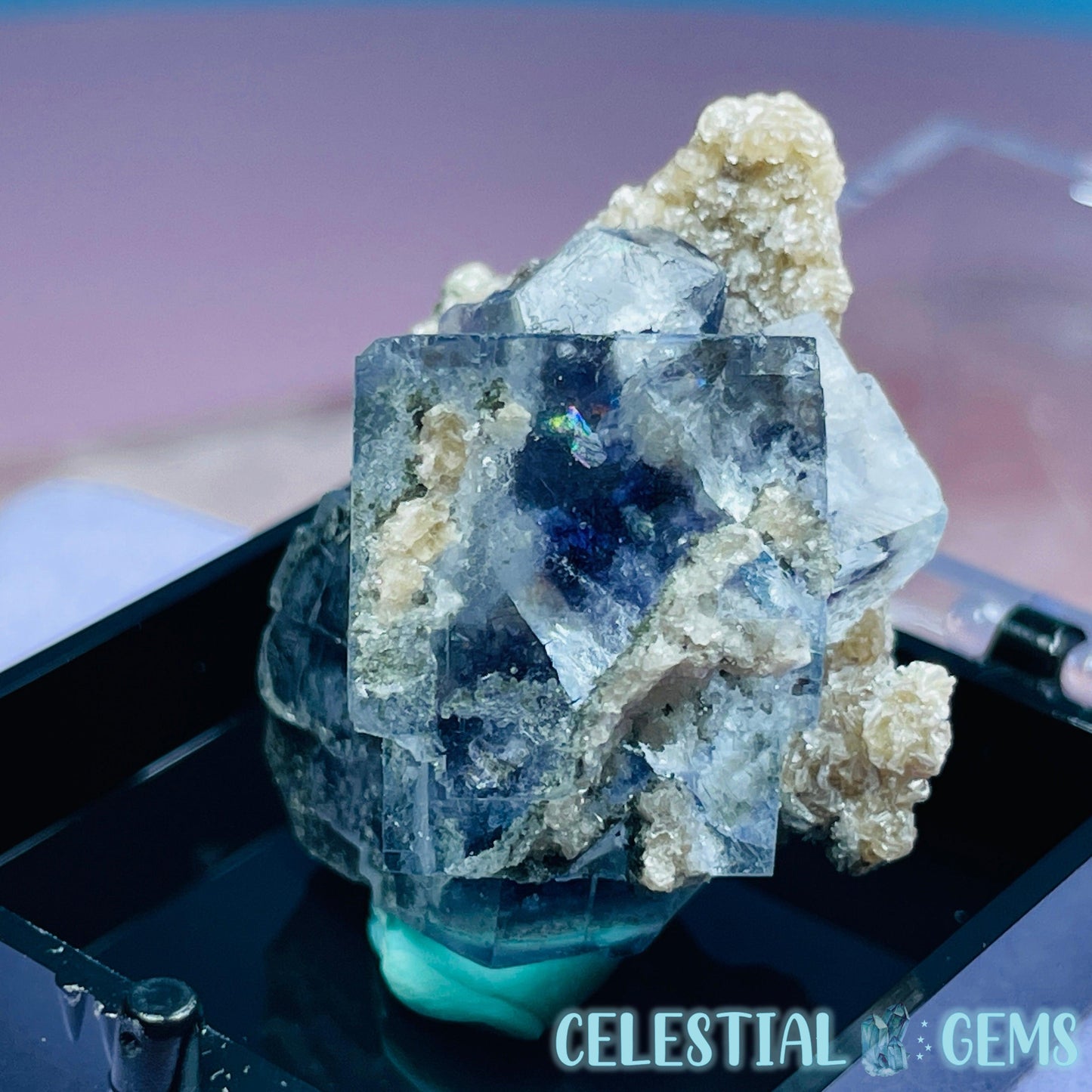 RARE Yaogangxian Colour-Zoned Fluorite with Mica + Chlorite Mini Cluster Specimen