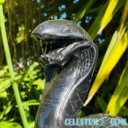 Obsidian Cobra Snake Large Carving
