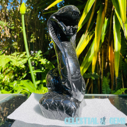 Obsidian Cobra Snake Large Carving