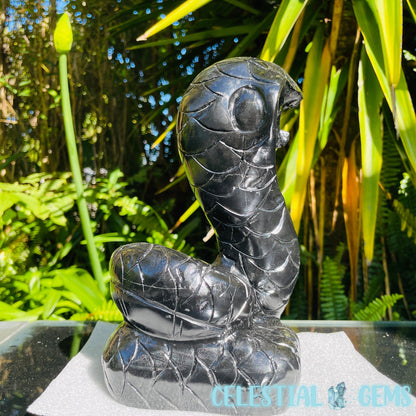 Obsidian Cobra Snake Large Carving