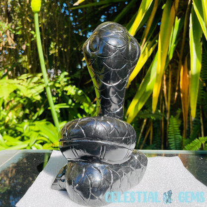Obsidian Cobra Snake Large Carving