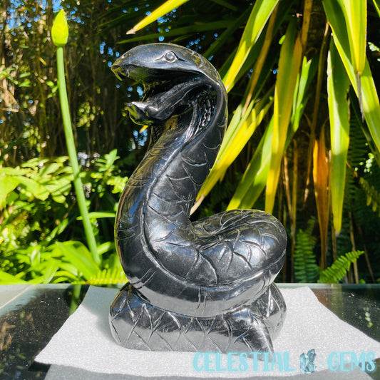 Obsidian Cobra Snake Large Carving