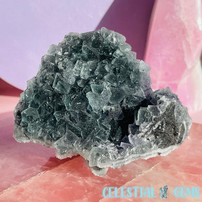 Dark Green Cubic Fluorite Medium Cluster Plate