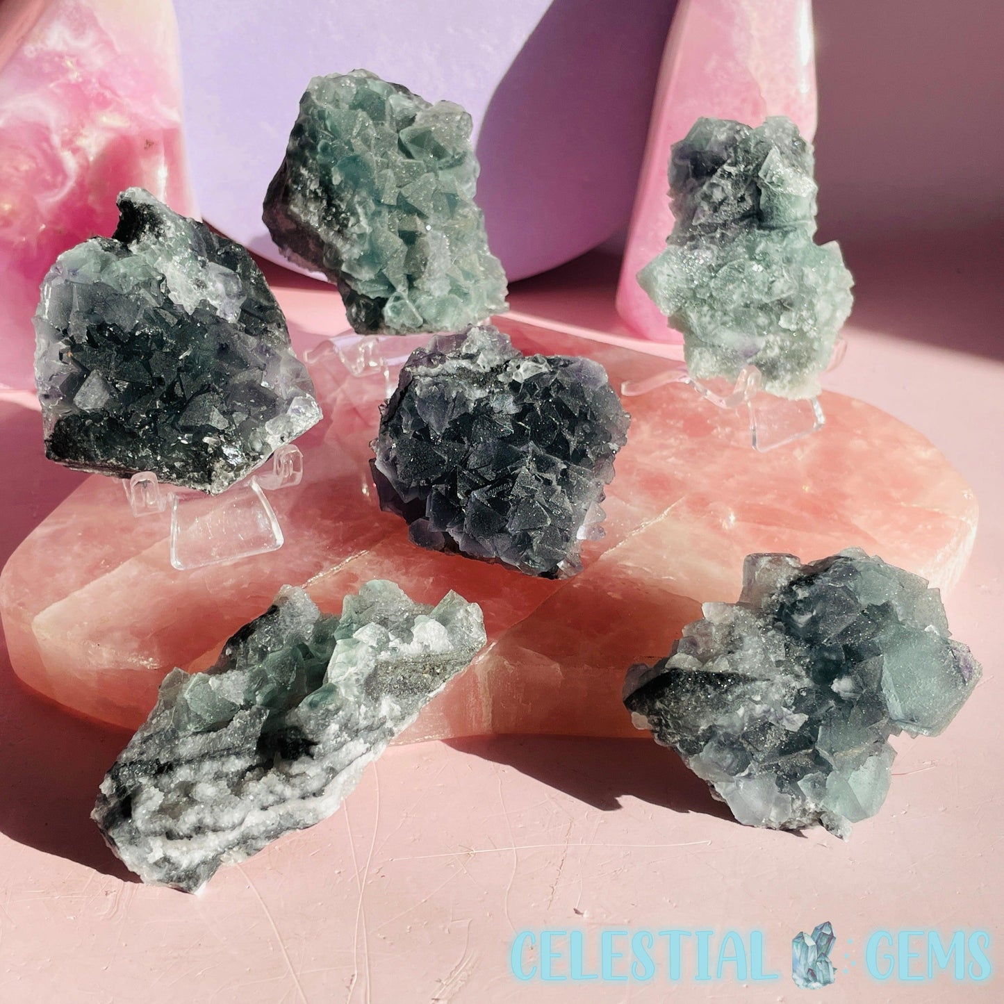 Dark Green Cubic Fluorite Small Cluster Plate