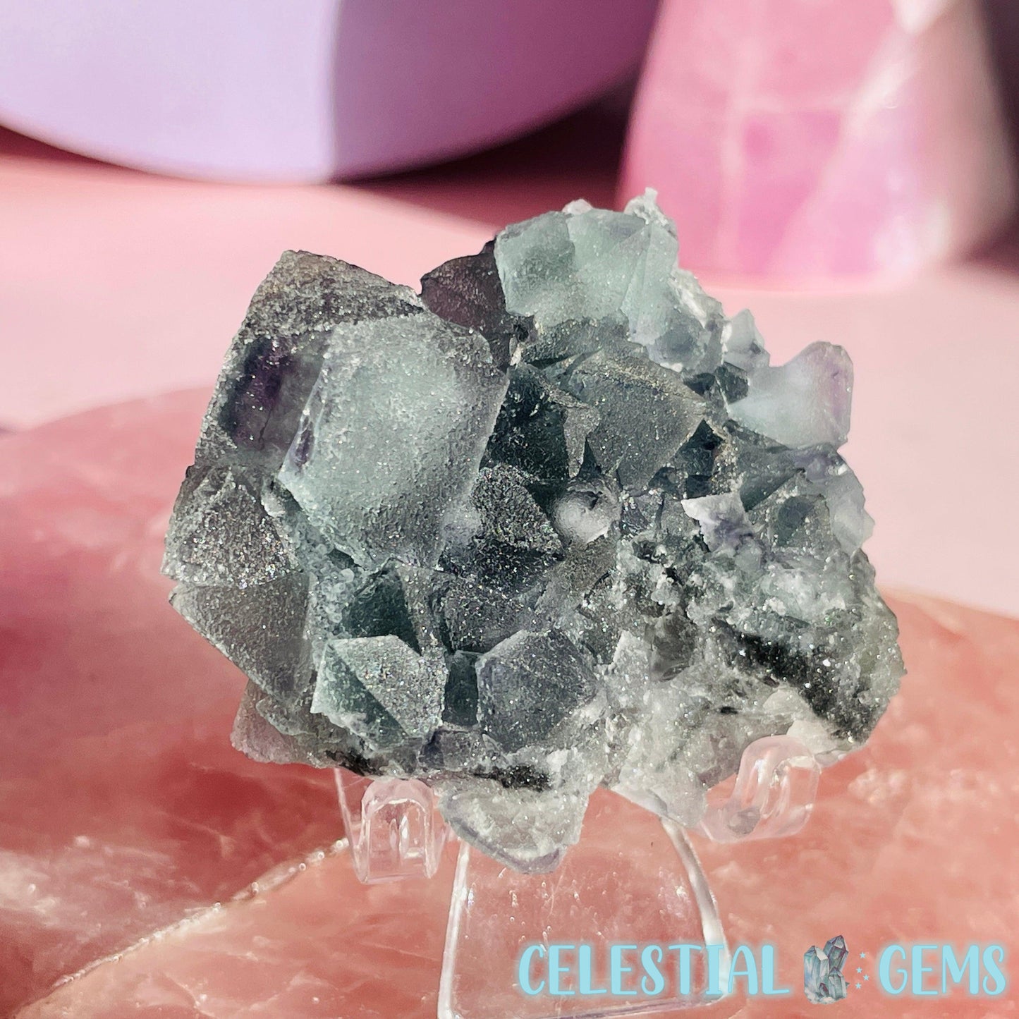 Dark Green Cubic Fluorite Small Cluster Plate