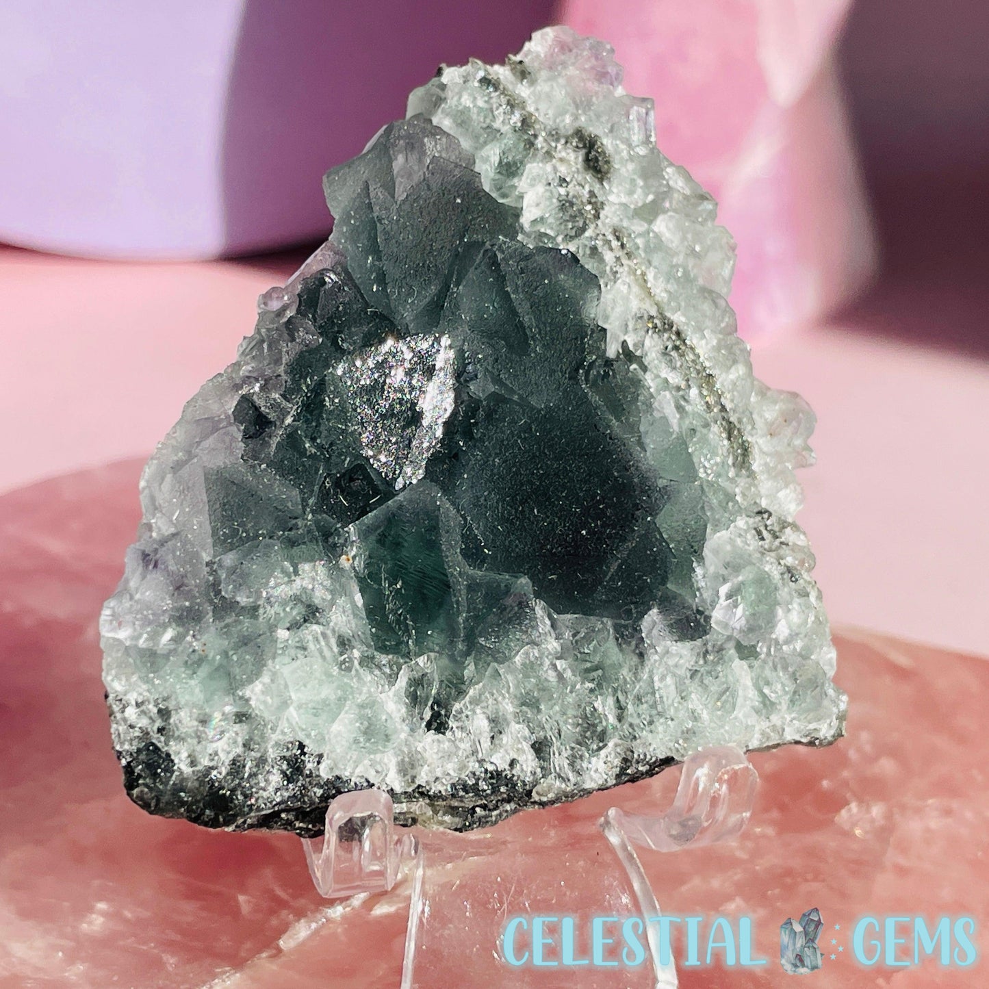 Dark Green Cubic Fluorite Small Cluster Plate