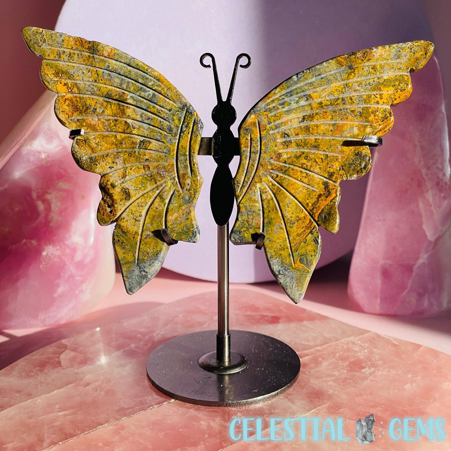 Ocean Jasper Butterfly Medium Carving on Stand