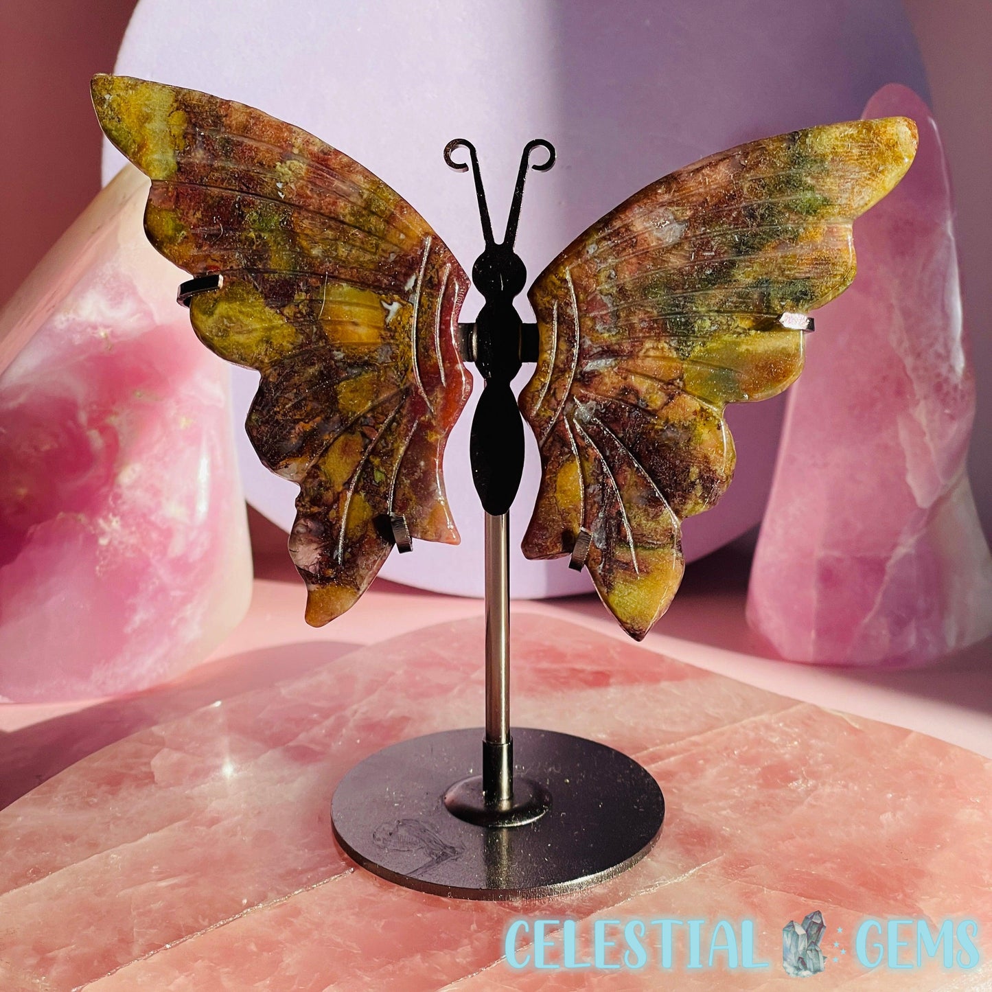 Ocean Jasper Butterfly Medium Carving on Stand