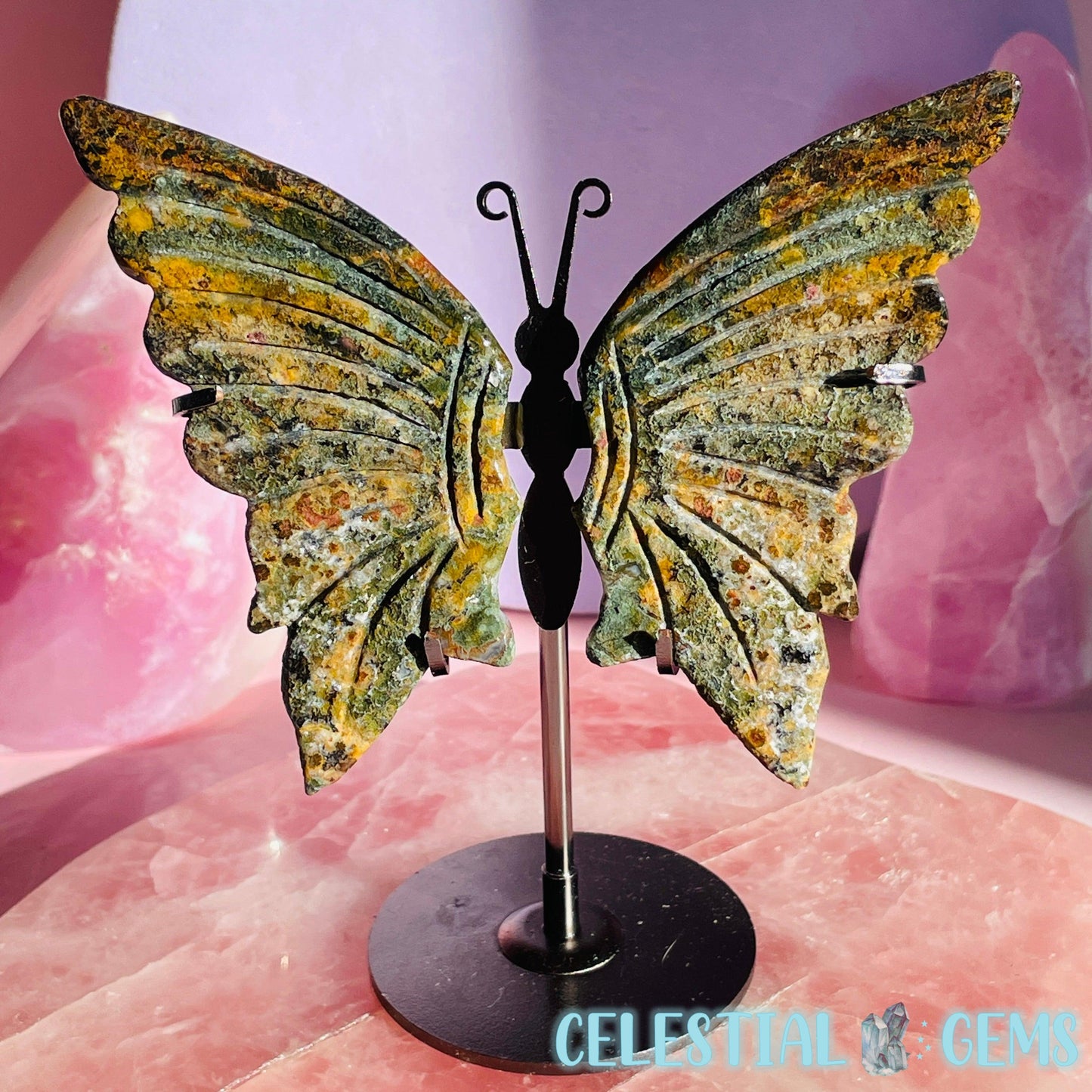 Ocean Jasper Butterfly Medium Carving on Stand