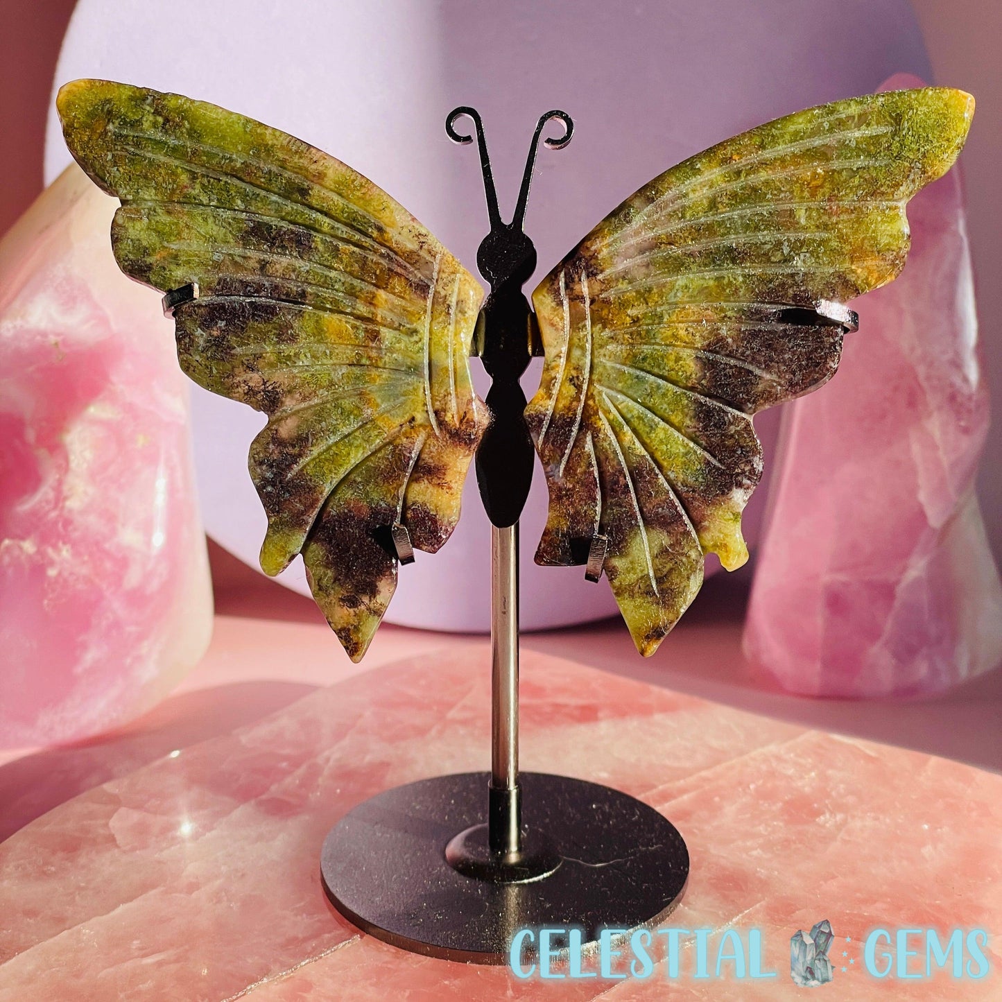 Ocean Jasper Butterfly Medium Carving on Stand