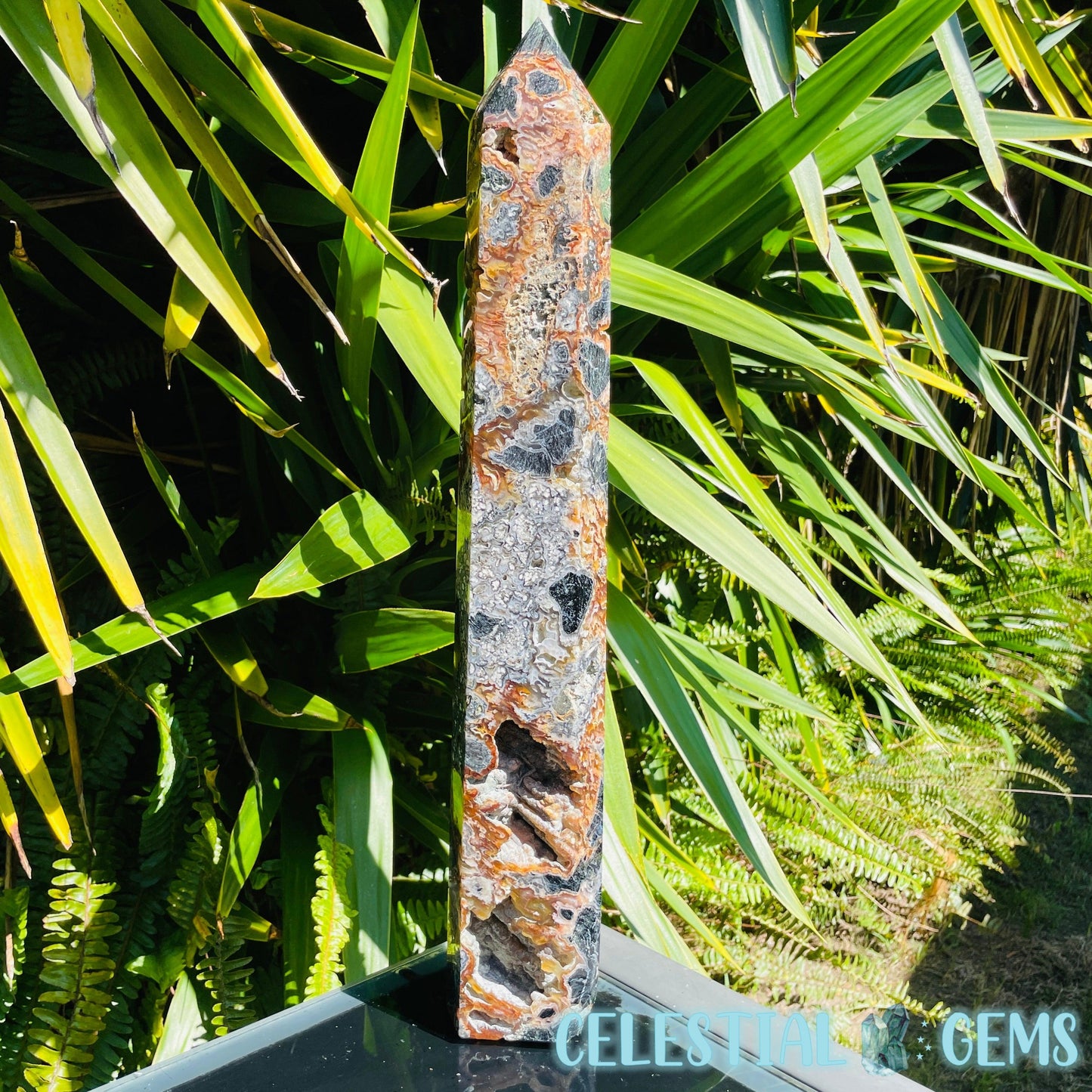 RARE Indonesian Tube Agate + Black Basalt XXL Statement Tower