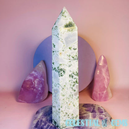 Druzy Moss Agate Large Tower