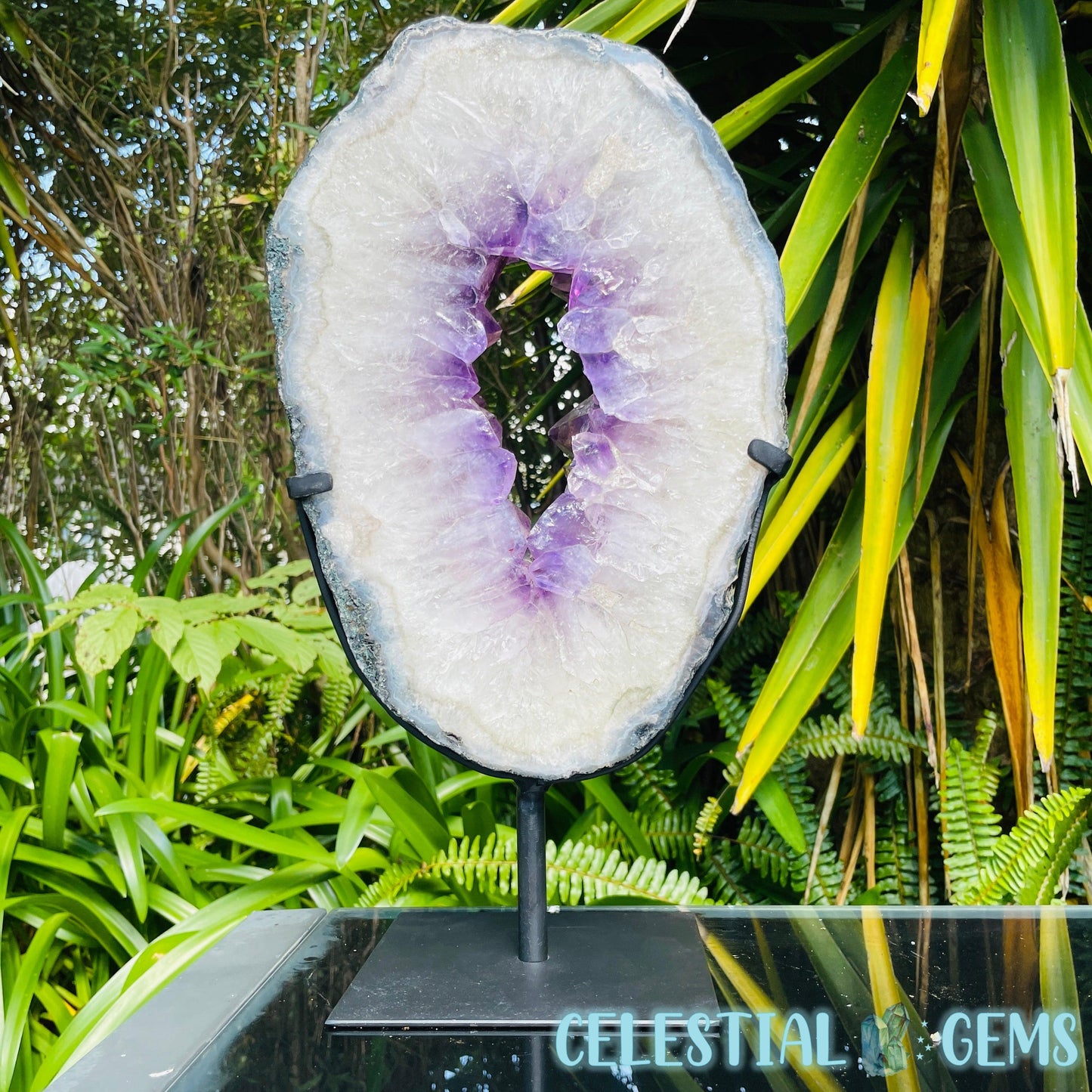 Amethyst Cluster Geode XL Slice on Stand