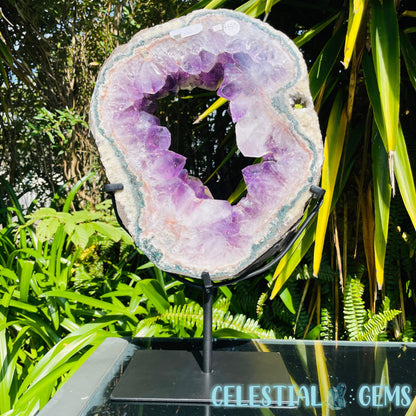 Amethyst Cluster Geode XL Slice on Stand