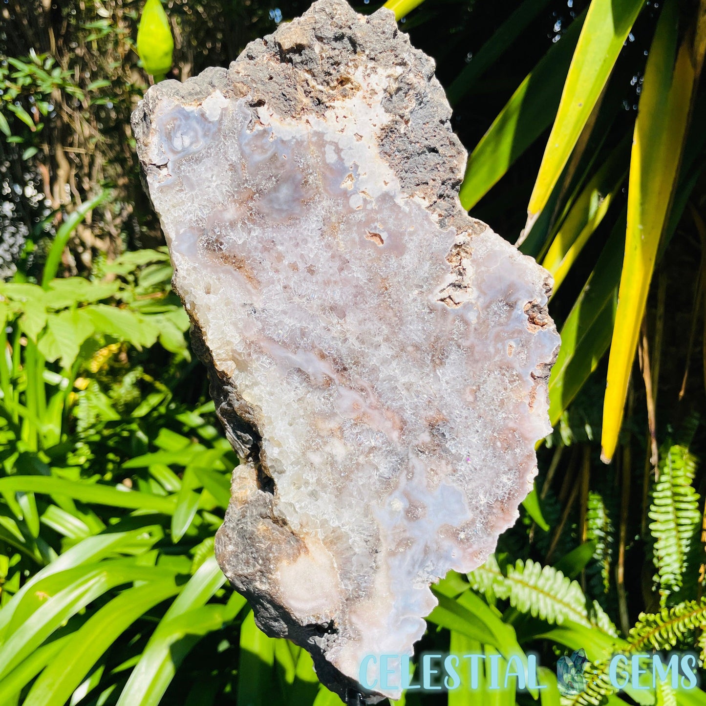 Pink Amethyst Large Semi-Polished Slice on Stand