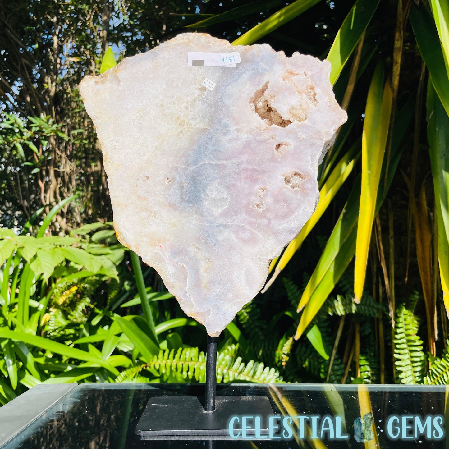 Pink Amethyst Large Semi-Polished Slice on Stand