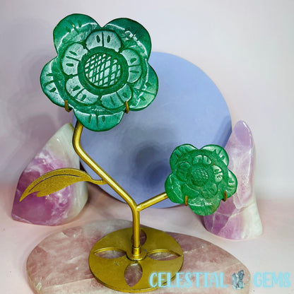 Green Strawberry Quartz Double Flower Carving on Stand A