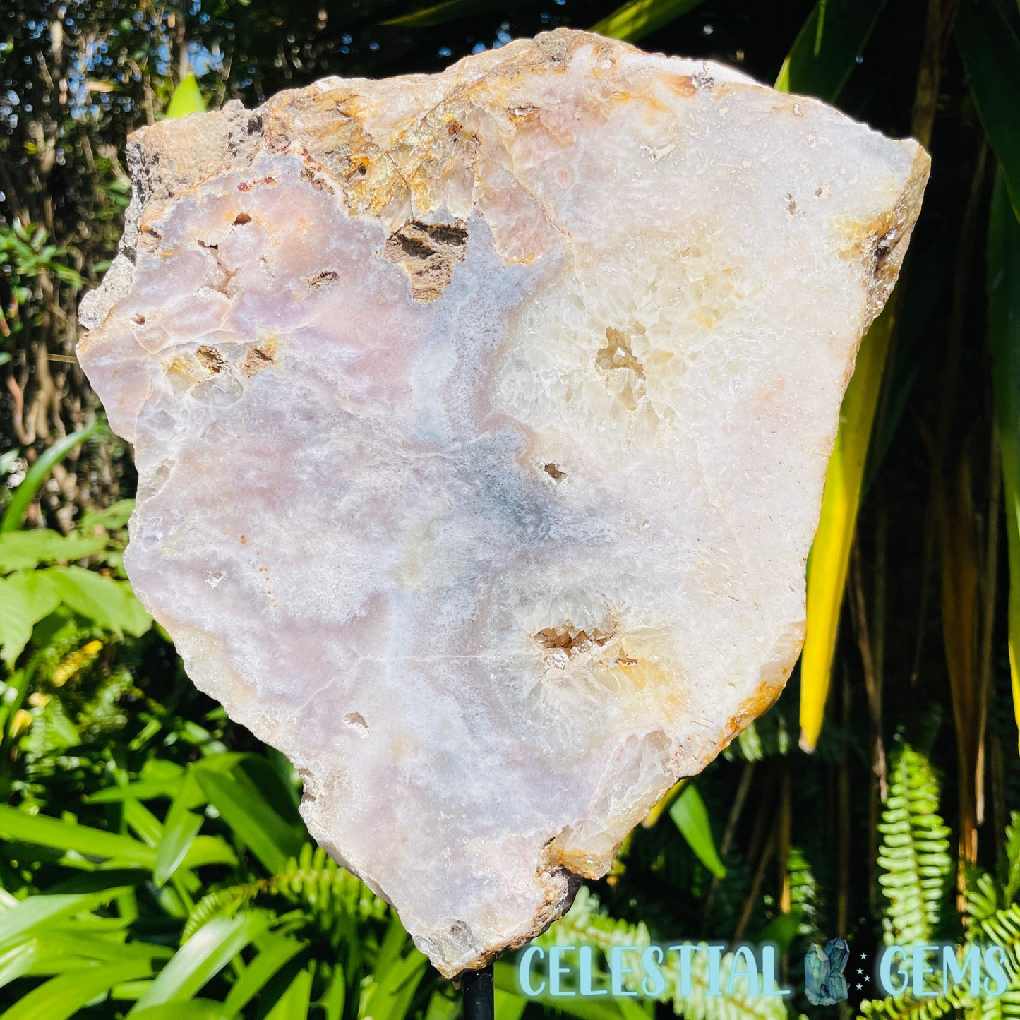 Pink Amethyst Large Semi-Polished Slice on Stand