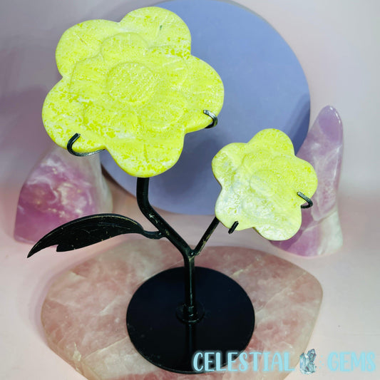 Lemon Jade Double Flower Carving on Stand