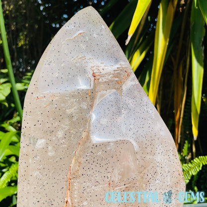 Rare Specular Hematite in Quartz XXL Semi-Polished Natural Point with Elestial Growth