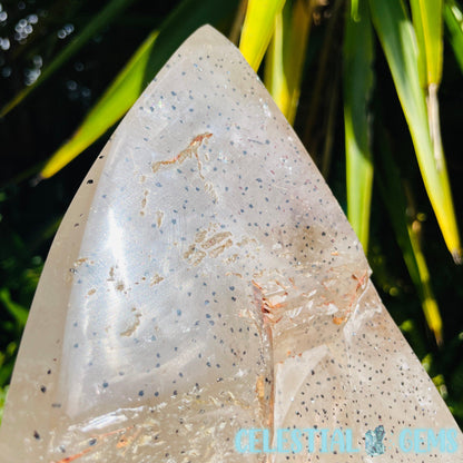 Rare Specular Hematite in Quartz XXL Semi-Polished Natural Point with Elestial Growth