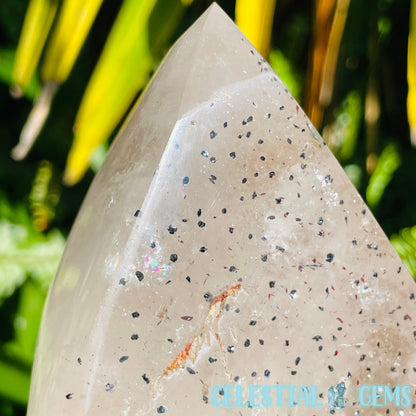 Rare Specular Hematite in Quartz XXL Semi-Polished Natural Point with Elestial Growth