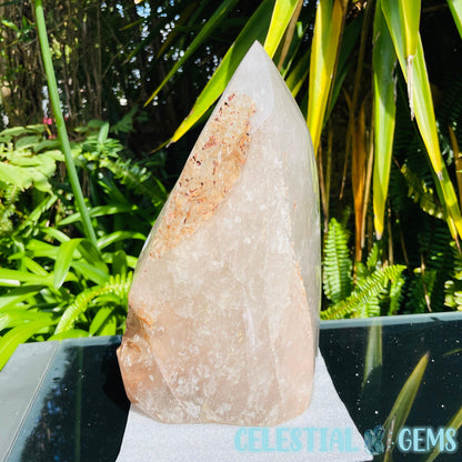 Rare Specular Hematite in Quartz XXL Semi-Polished Natural Point with Elestial Growth